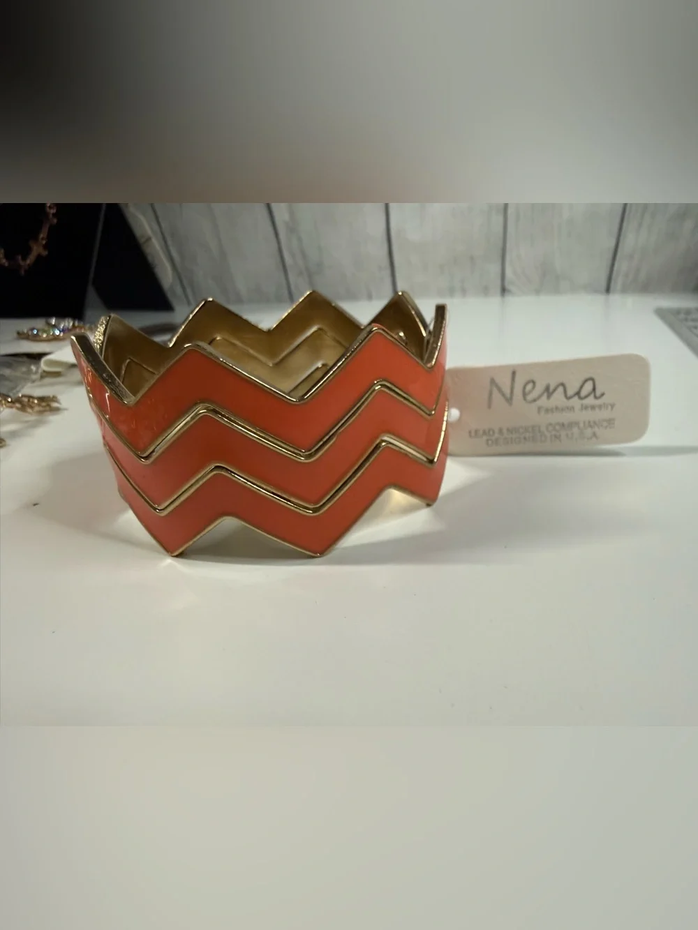 Nena Orange Chevron Enamel Cuff Bracelet